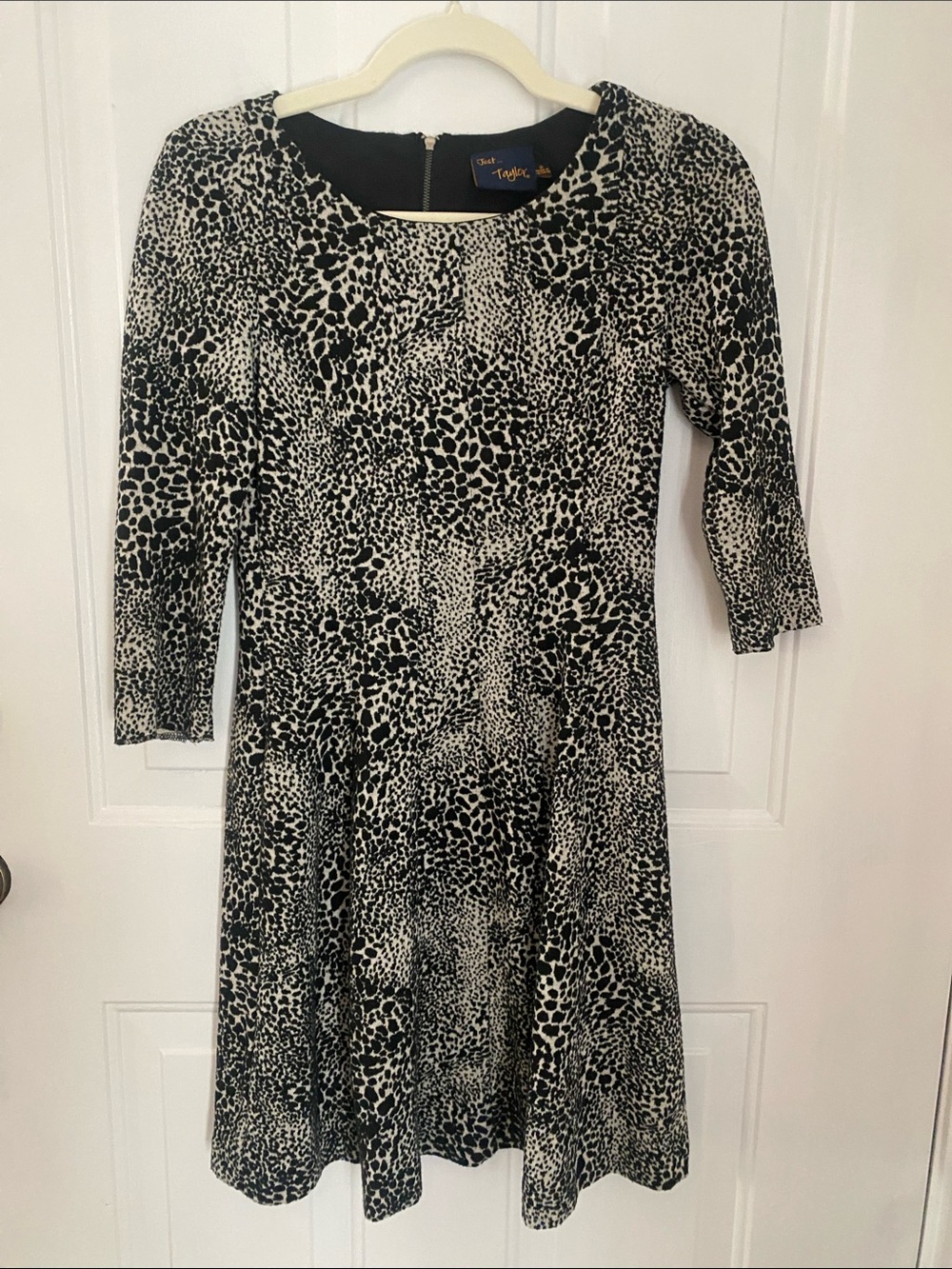 Taylor Black and White Leopard-Print Fit-and-Flare Dress